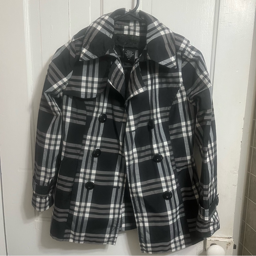 Girl’s Black and White Plaid Coat by Joujou